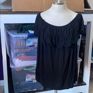 Black Floral Embroidered Off The Shoulder Top